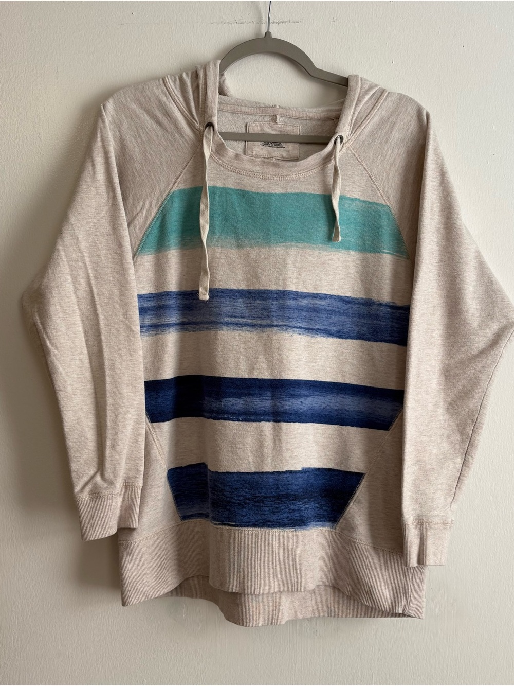 DKNY Hoodie Beige with blue and teal Stripes Size M Women’s